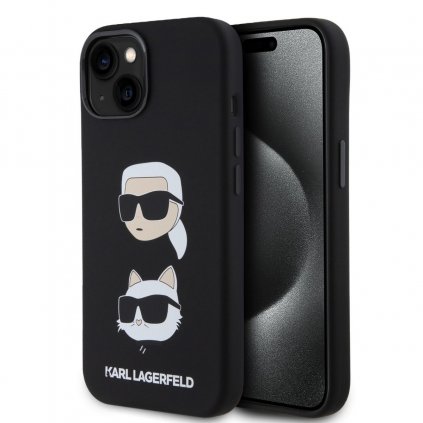 Zadný kryt Karl Lagerfeld Liquid Silicone Karl and Choupette Heads pre iPhone 15 Black