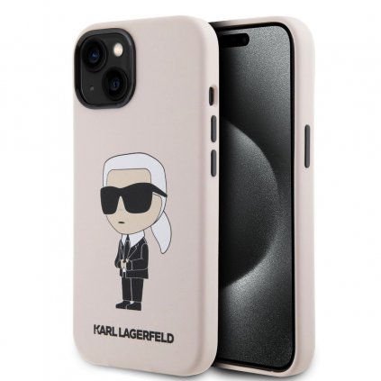 Zadný kryt Karl Lagerfeld Liquid Silicone Ikonik NFT pre iPhone 15 Ružový