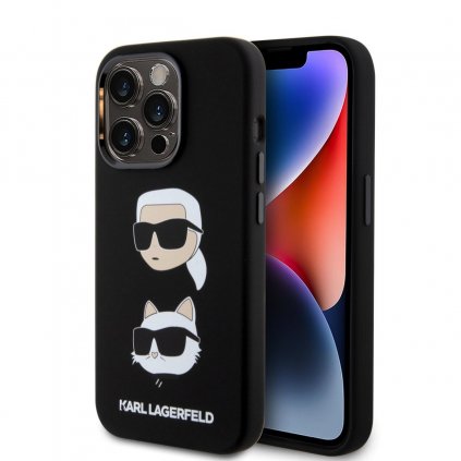 Zadný kryt Karl Lagerfeld Liquid Silicone Karl and Choupette Heads pre iPhone 15 Pro Black