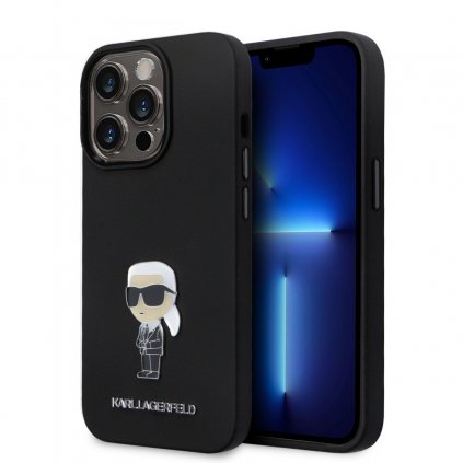 Zadný kryt Karl Lagerfeld Liquid Silicone Metal Ikonik pre iPhone 15 Pro Black