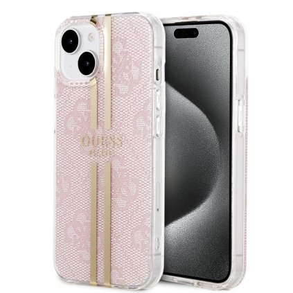 Zadný kryt Guess IML 4G Gold Stripe pre iPhone 15 Pink