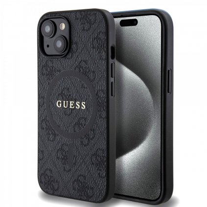 Zadný kryt Guess PU Leather 4G Colored Ring MagSafe pre iPhone 15 Black