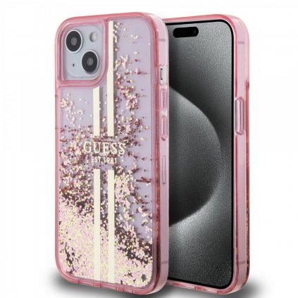 Zadný kryt Guess PC/TPU Liquid Glitter Gold Stripe pre iPhone 15 Pro Max Pink