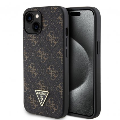 Zadný kryt Guess PU Leather 4G Triangle Metal Logo pre iPhone 15 Black