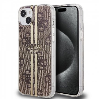 Zadný kryt Guess IML 4G Gold Stripe pre iPhone 15 Brown