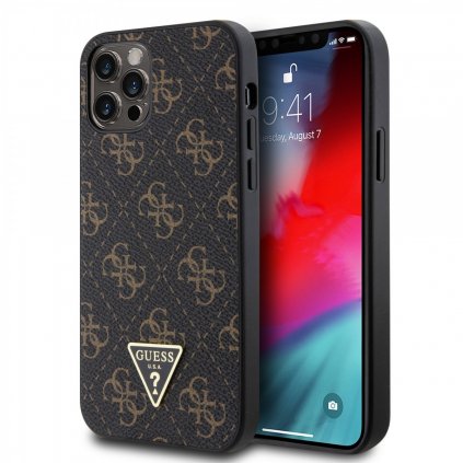 Zadný kryt Guess PU Leather 4G Triangle Metal Logo pre iPhone 12/12 Pro Black