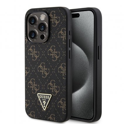 Zadný kryt Guess PU Leather 4G Triangle Metal Logo pre iPhone 15 Pro Black