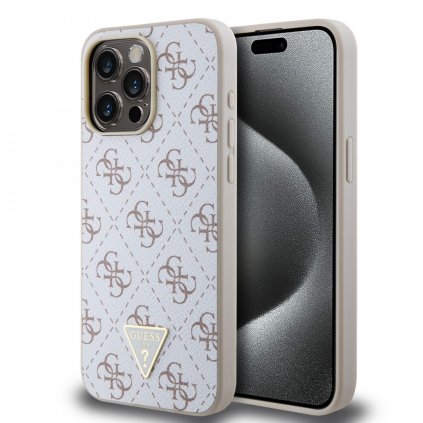 Zadný kryt Guess PU Leather 4G Triangle Metal Logo pre iPhone 15 Pro Max White