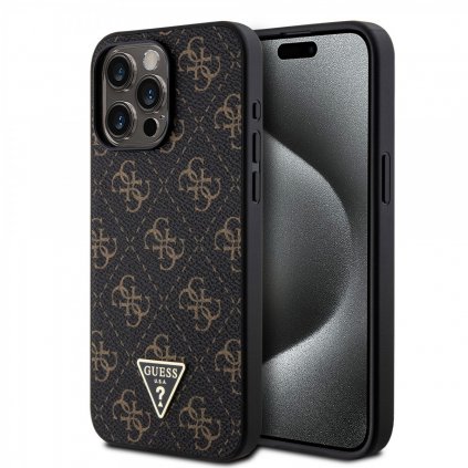 Zadný kryt Guess PU Leather 4G Triangle Metal Logo pre iPhone 15 Pro Max Black