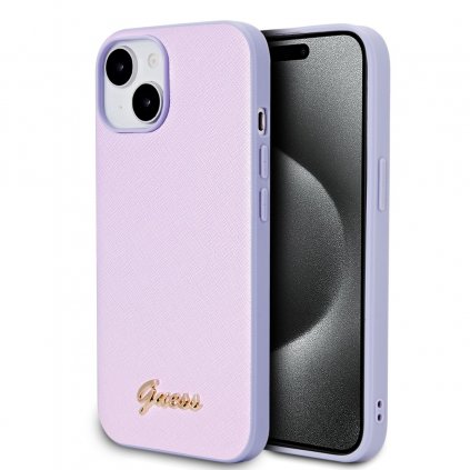 Zadný kryt Guess PU Leather Iridescent Metal Script pre iPhone 15 Purple