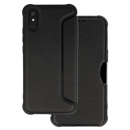 Flipové puzdro TopQ Razor Carbon pre Xiaomi Redmi 9A čierne