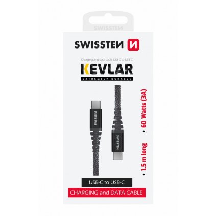 Dátový kábel swissten kevlar usb-c / usb-c 1,5 m antracitový