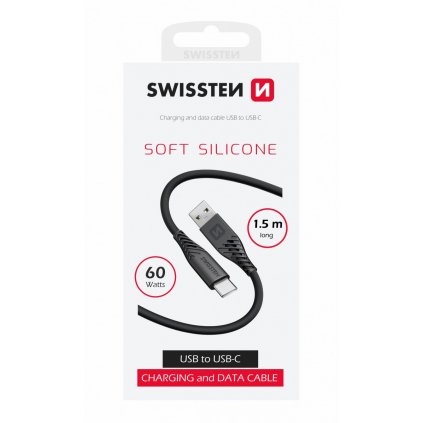 Dátový kábel swissten soft silicone usb / usb-c 1,5 m 60w čierny