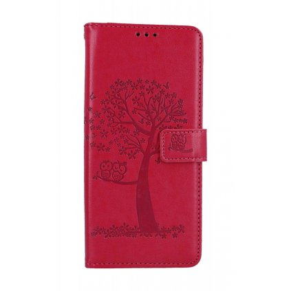 Flipové puzdro TopQ pre Xiaomi Redmi 12C Tmavo ružový strom sovičky