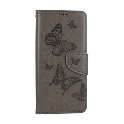 Flipové puzdro TopQ pre Samsung A14 Butterfly sivé