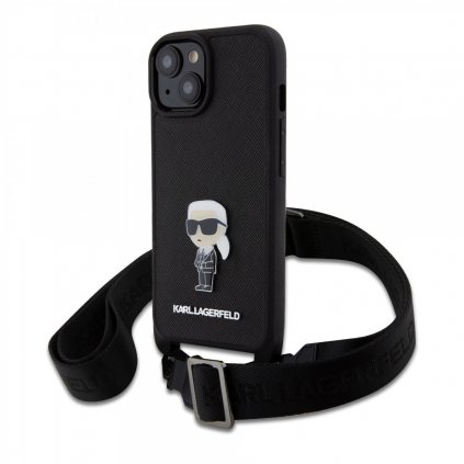 Zadný kryt Karl Lagerfeld Saffiano Crossbody Metal Iconic pre iPhone 15 Black