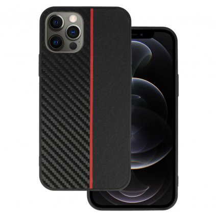 Tel Protect CARBON puzdro pre iPhone 12 Pro Max čierne s červeným pruhom