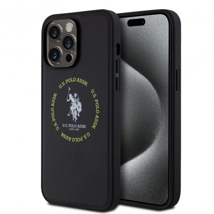 Zadný kryt U.S. Polo PU Leather Printed Round Double Horse MagSafe pre iPhone 15 Pro Max Black
