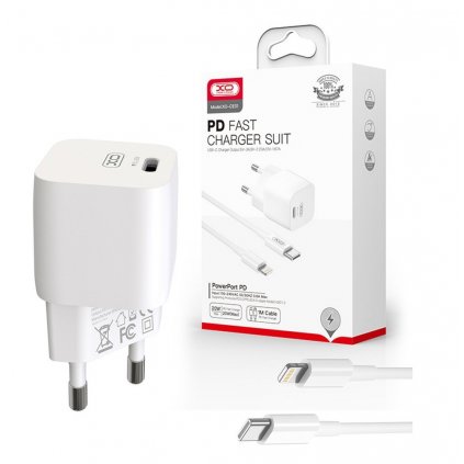 Rýchlonabíjačka XO CE01 vrátane dátového kábla Lightning 20 W biela