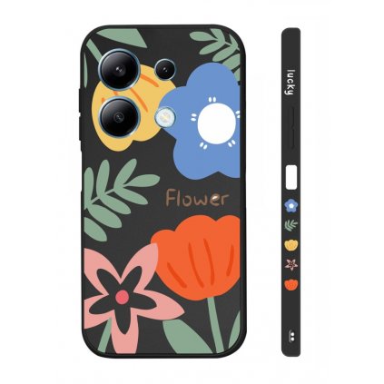 Zadný kryt Design na Xiaomi Redmi Note 13 Maľované kvety čierny