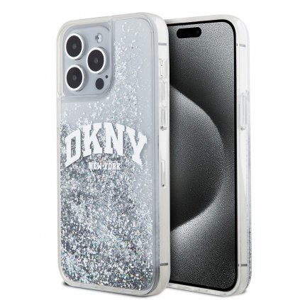 DKNY Liquid Glitter Arch Logo Zadný kryt pre iPhone 15 Pro Max Transparent