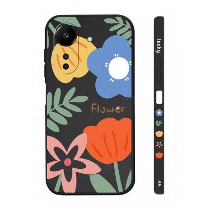 design zadného krytu na Xiaomi Redmi 13C Maľované kvety čierne