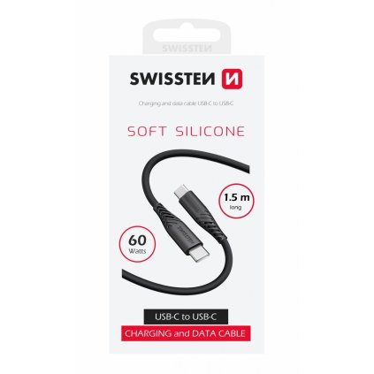 Dátový kábel swissten soft silicone usb-c / usb-c 1,5 m 60w čierny