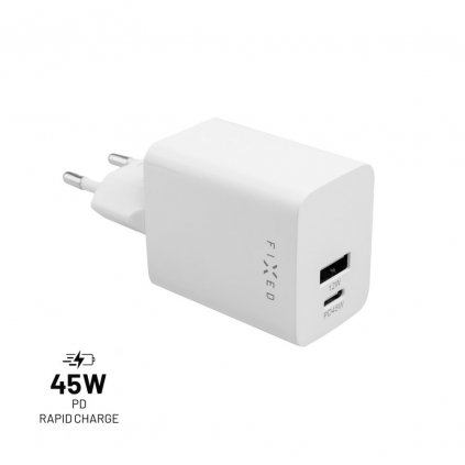 Mini Adapter FIXED s výstupom USB-C a USB podpora PD 45 W biely