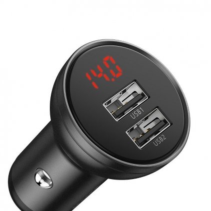 Adaptér do auta Baseus CCBX-0G s displejom 24W 2x USB sivý