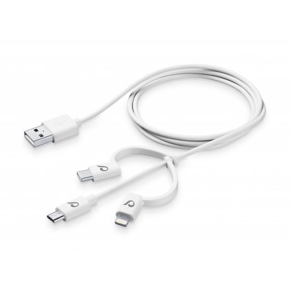 Dátový kábel USB CellularLine Lightning + Micro USB + USB-C biely
