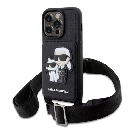 Karl Lagerfeld Saffiano Crossbody Karl and Choupette NFT Cover pre iPhone 14 Pro Black