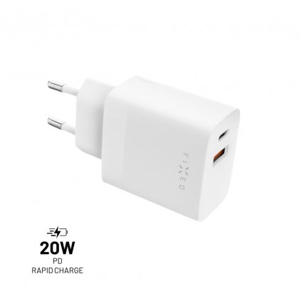 Adaptér FIXED s výstupom USB-C a USB podpora PD a QC 3.0 20 W biely
