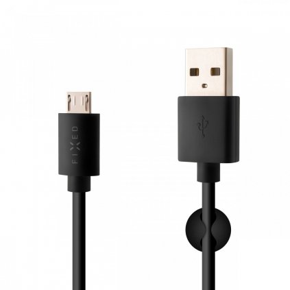 Dlhý dátový a nabíjací kábel FIXED s konektormi USB/micro USB, 2 metre, čierny