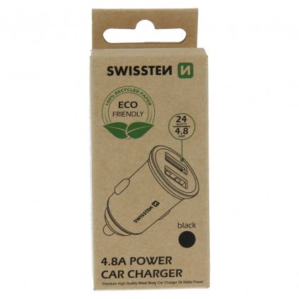 Adaptér Swissten cl 2x usb 4,8a kovový čierny (ekologické balenie)
