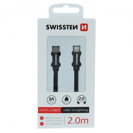 Dátový kábel swissten textile usb-c / lightning 2.0 m čierny