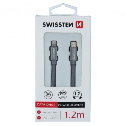 Dátový kábel swissten textile usb-c / lightning 1,2 m sivý