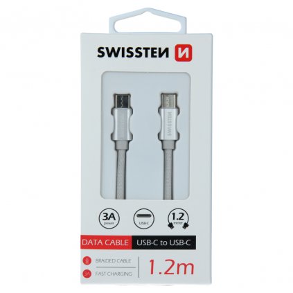 Dátový kábel swissten textilný usb-c / usb-c 1,2 m strieborný