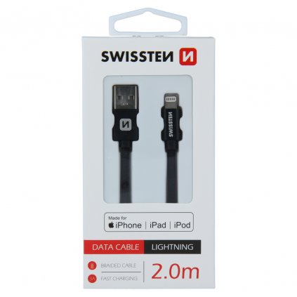 Dátový kábel swissten textile usb / lightning mfi 2.0 m čierny
