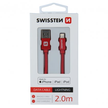 Dátový kábel swissten textile usb / lightning mfi 2.0 m červený