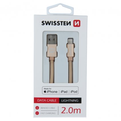 Dátový kábel swissten textilný usb / lightning mfi 2.0 m zlatý