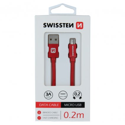 Dátový kábel swissten textilný usb / micro usb 0,2 m červený