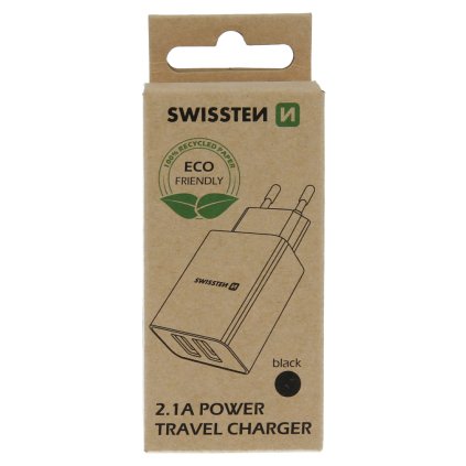 Adapter Swissten smart ic 2x usb 2.1a power black (eco pack)