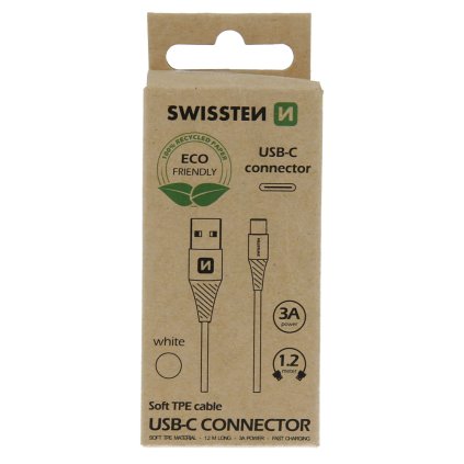 Dátový kábel swissten usb/usb-c biely 1,2 m (ekologické balenie)