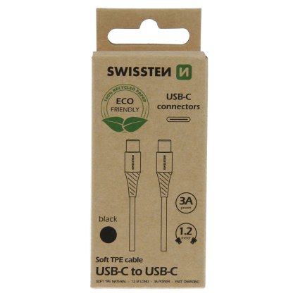 Dátový kábel swissten usb-c/usb-c čierny 1,2 m (ekologické balenie)