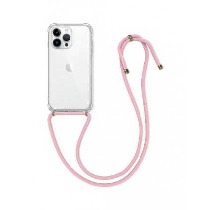 Zadný kryt pre iPhone 14 Pro s ružovou šnúrkou priehľadný