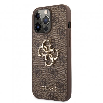 Zadný kryt Guess PU 4G Metal Logo pre iPhone 13 Pro Brown