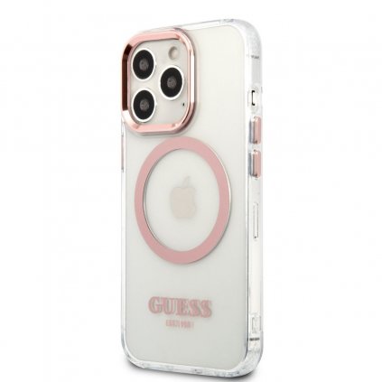 Guess Transparentný zadný kryt kompatibilný s MagSafe pre iPhone 13 Pro Max Pink
