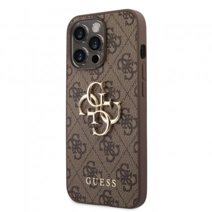 Zadný kryt Guess PU 4G Metal Logo pre iPhone 14 Pro Max Brown