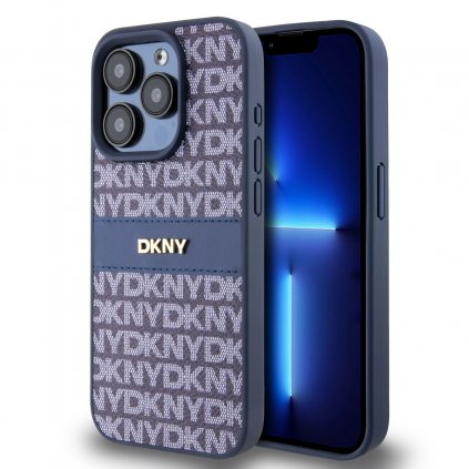 Zadný kryt DKNY PU Leather Repeat Pattern Bottom Stripe pre iPhone 14 Pro Max Blue