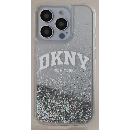 DKNY Liquid Glitter Arch Logo Zadný kryt pre iPhone 15 Pro Transparent
